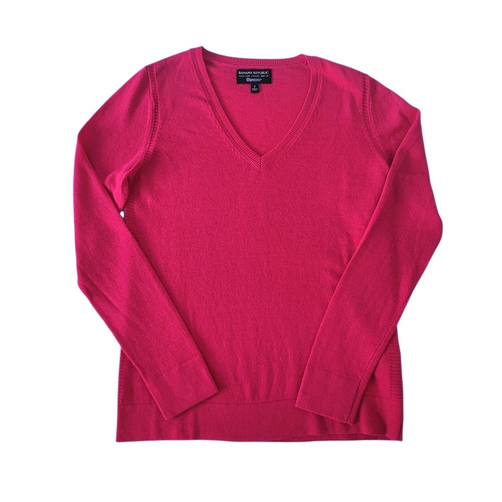 Banana Republic Filpucci V Neck Sweater Magenta Fuchsia S Wool‎ Cashmere Blend - Picture 2 of 7